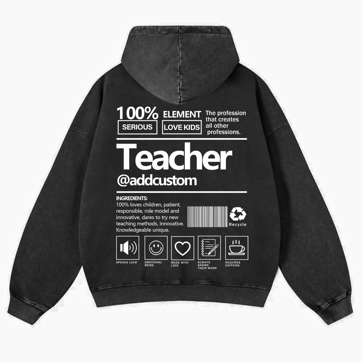 Teacher Addcustom Casual Washed Hoodie wearishow