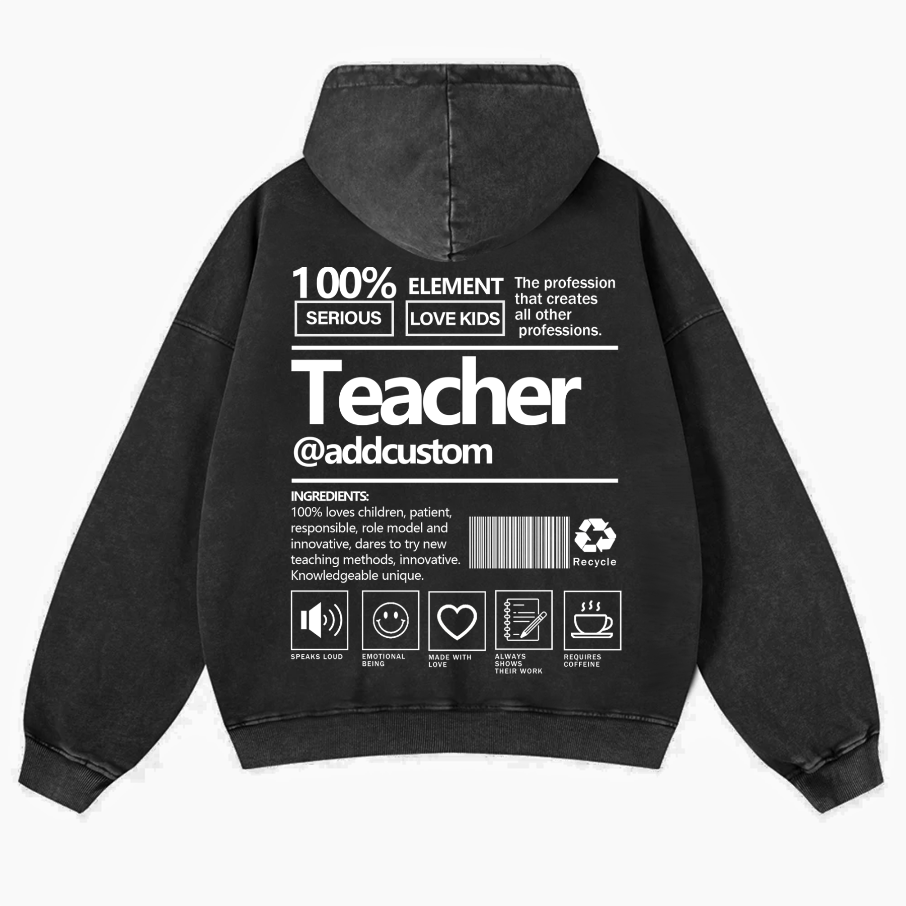 Teacher Addcustom Casual Washed Hoodie wearishow