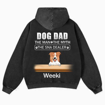 Dog Dad The Man The Myth The Snack Dealer - Personalized Custom Unisex Washed Hoodie