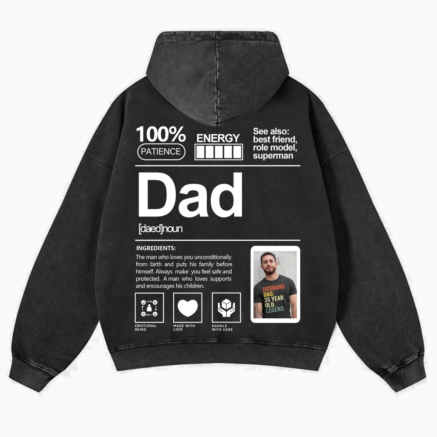 Addcustom Photo Dad Vintage Washed Hoodie