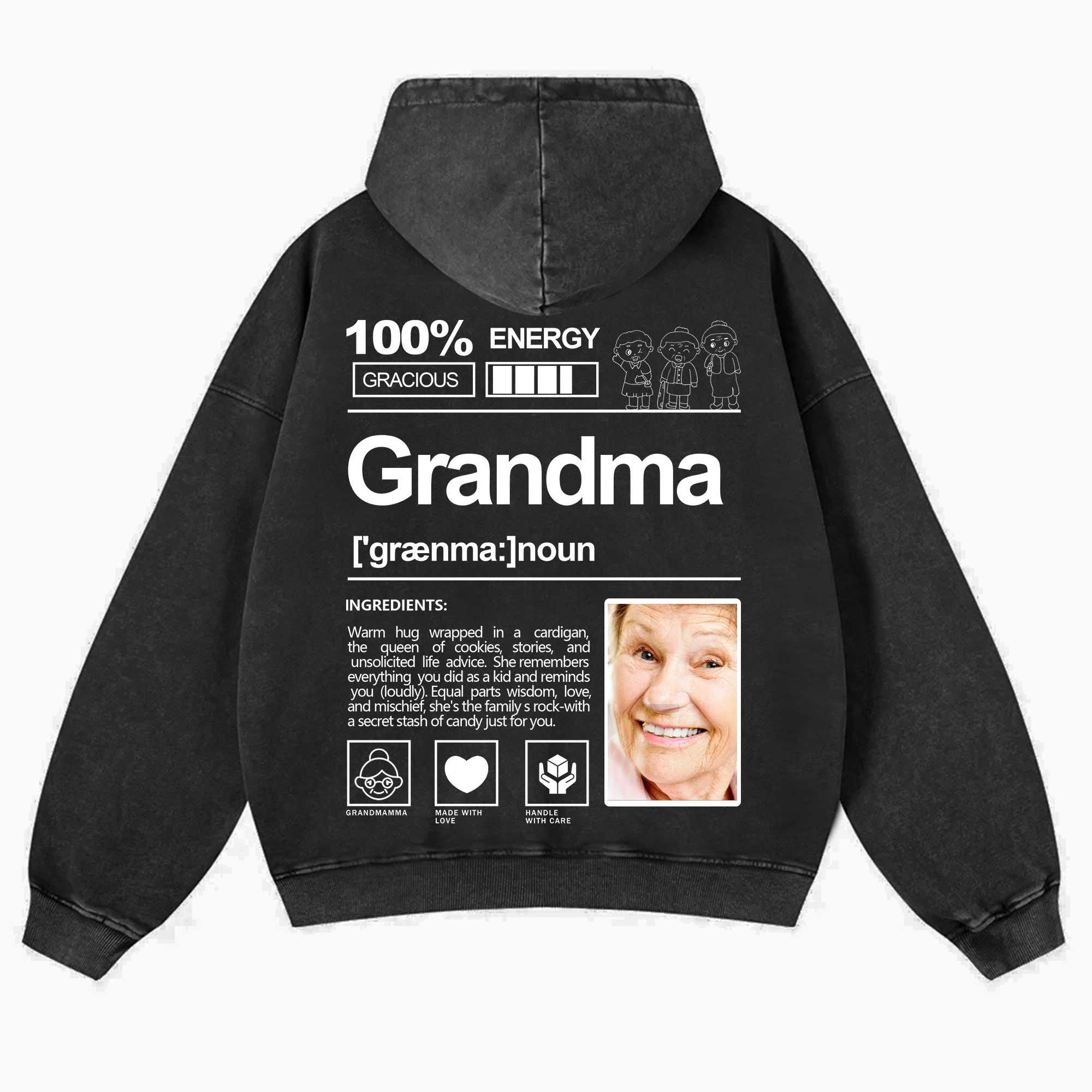 Addcustom Photo Grandma Vintage Washed Hoodie