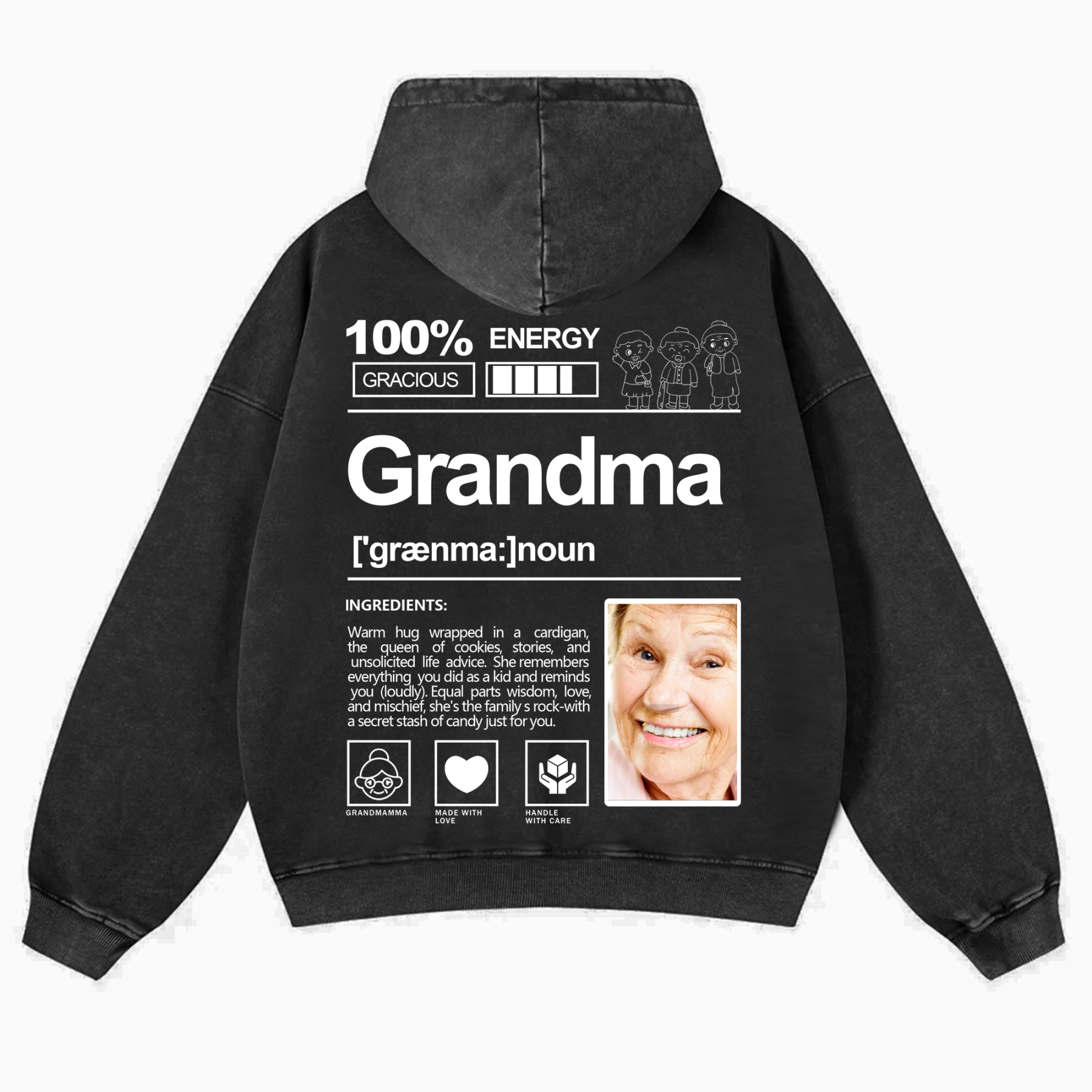 Addcustom Photo Grandma Vintage Washed Hoodie