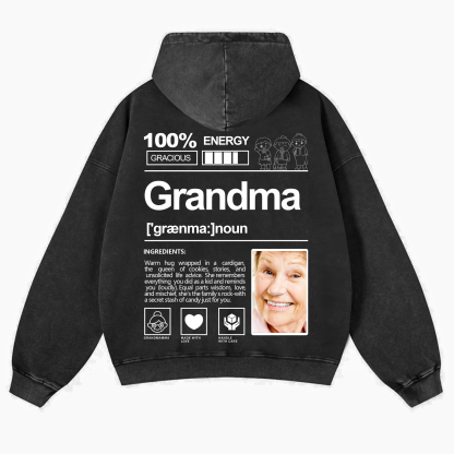 Addcustom Photo Grandma Vintage Washed Hoodie