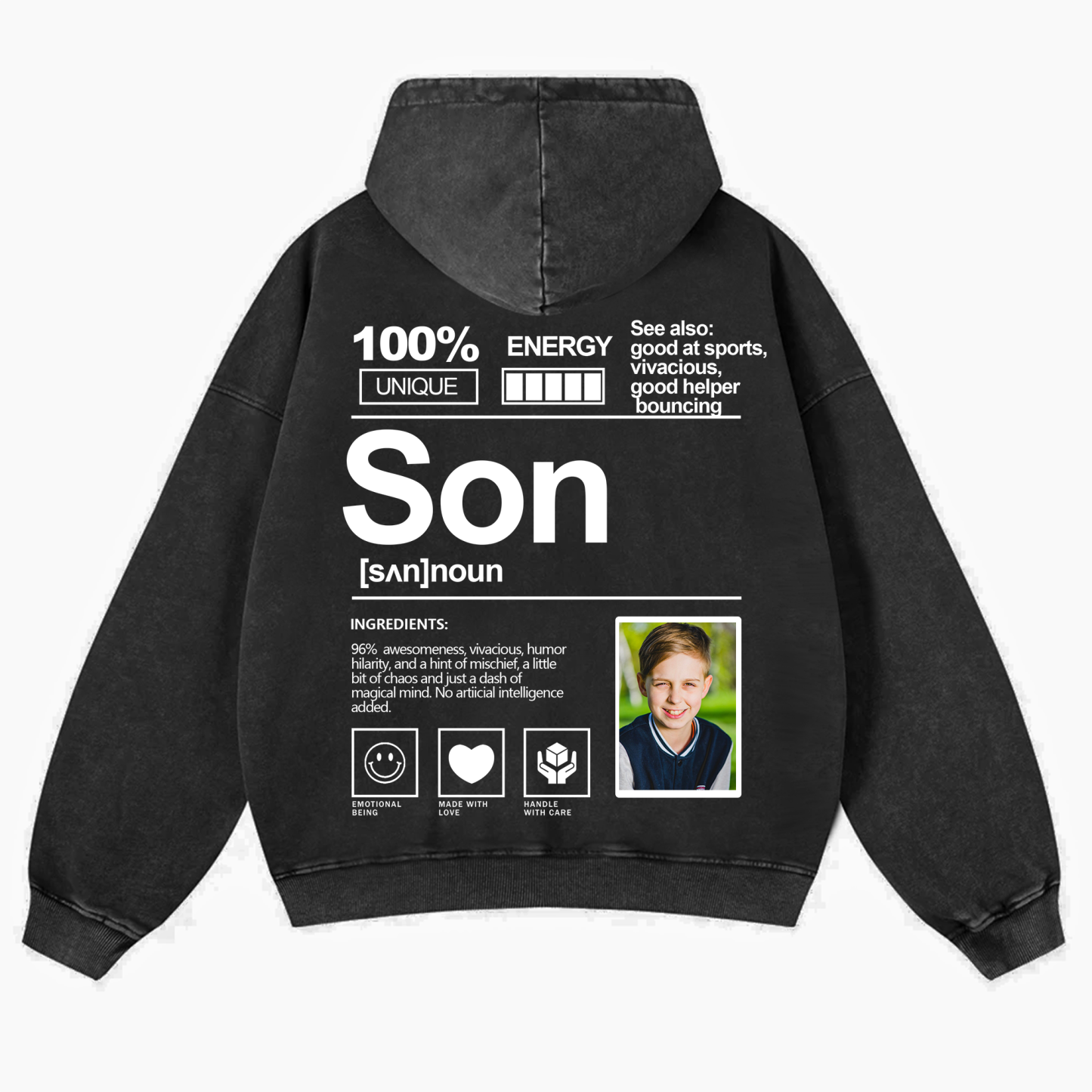 Addcustom Photo Son Vintage Washed Hoodie