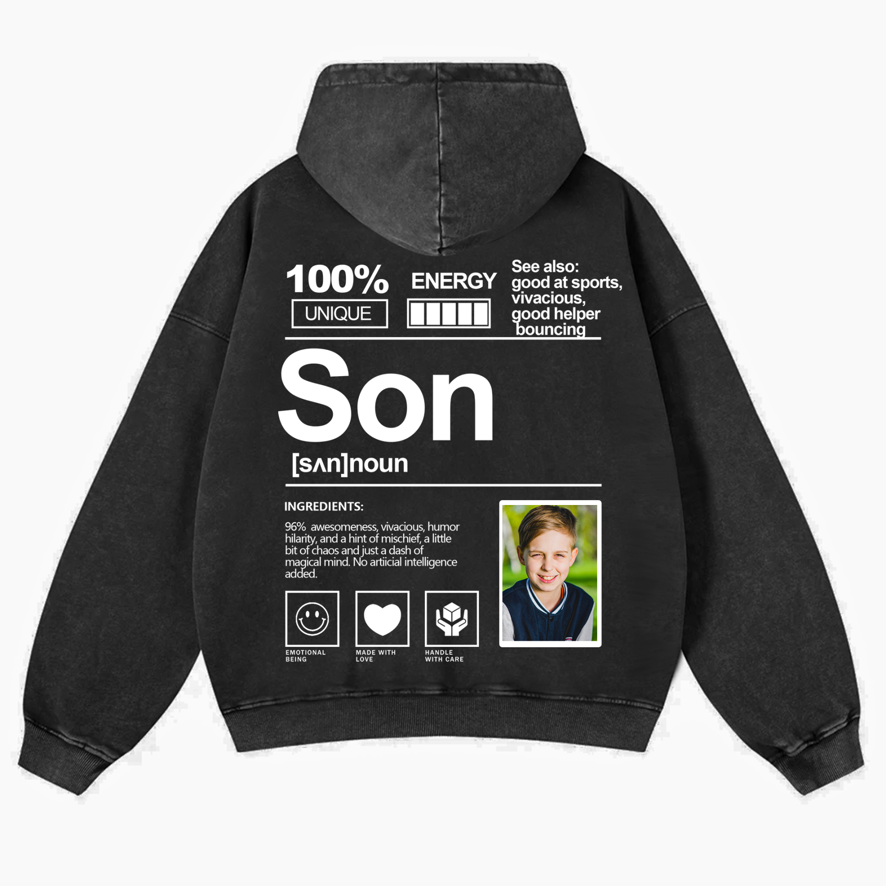 Addcustom Photo Son Vintage Washed Hoodie