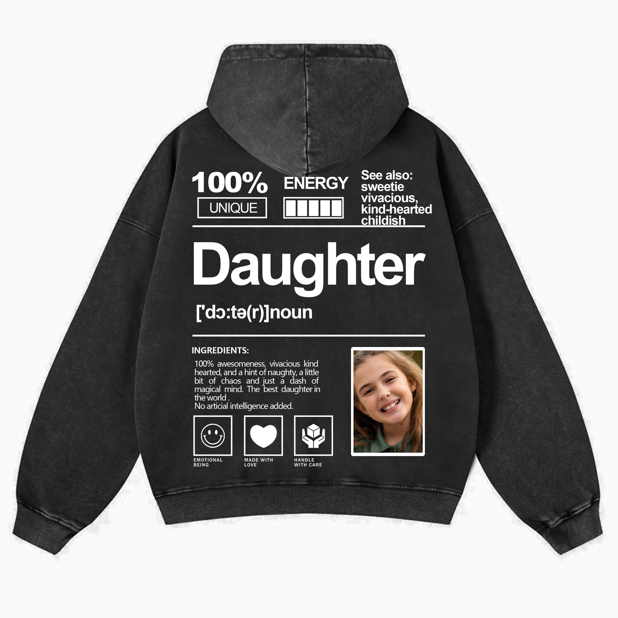 Addcustom Photo Daughter Vintage Washed Hoodie
