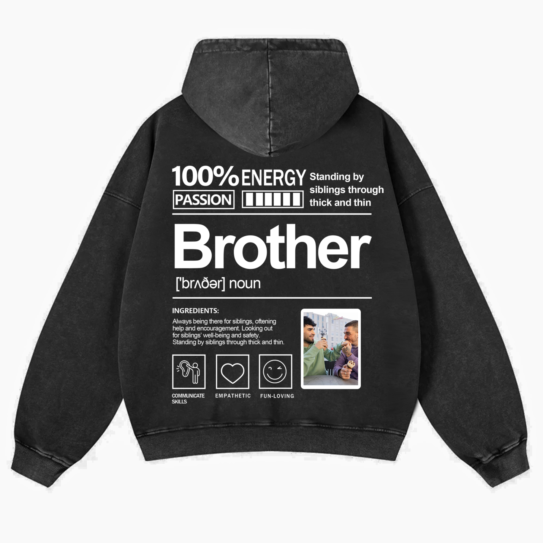 Addcustom Photo Brother Vintage Washed Hoodie