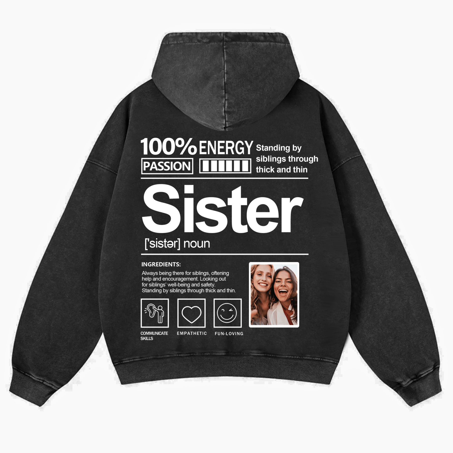 Addcustom Photo Sister Vintage Washed Hoodie