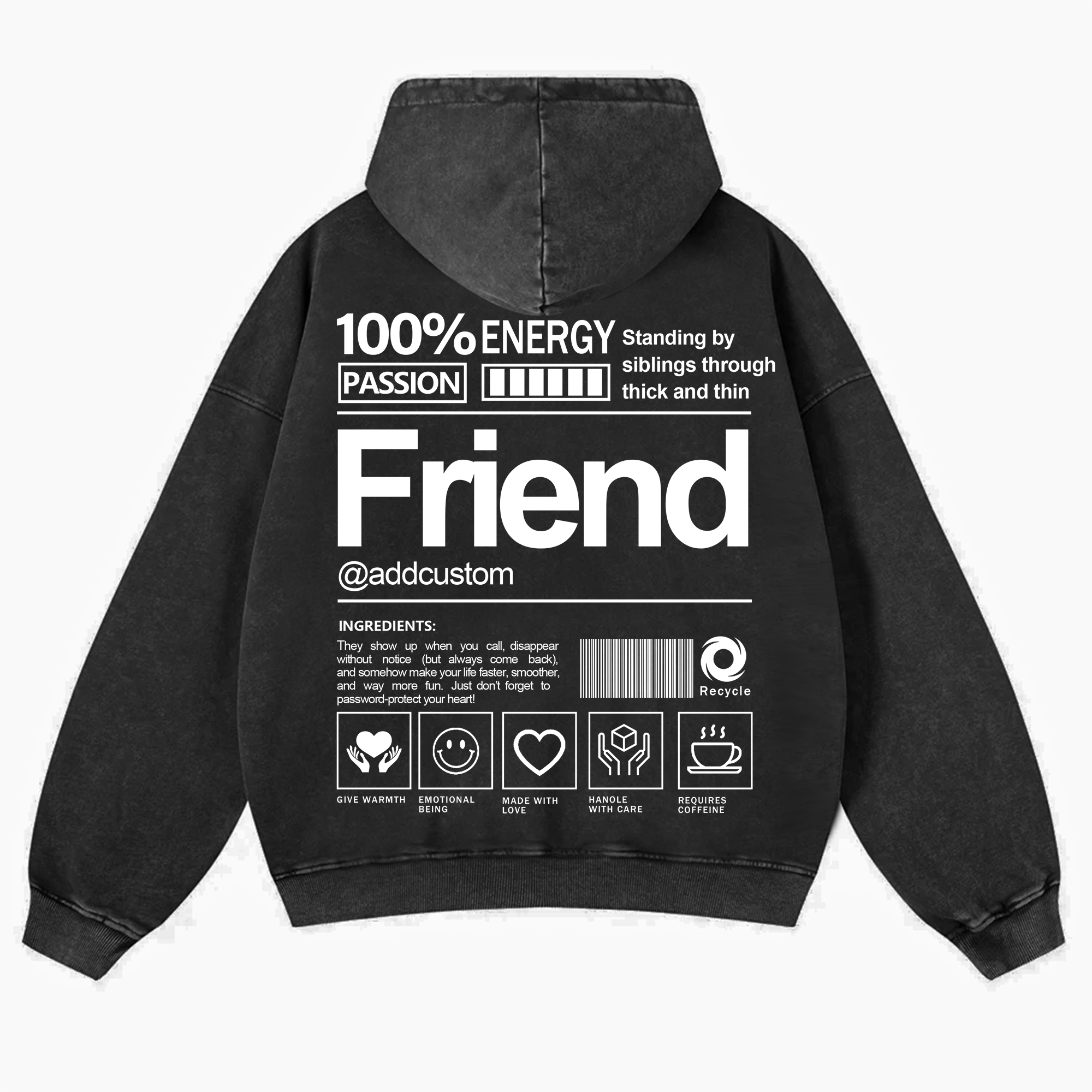 Friend Addcustom  Vintage Washed Hoodie