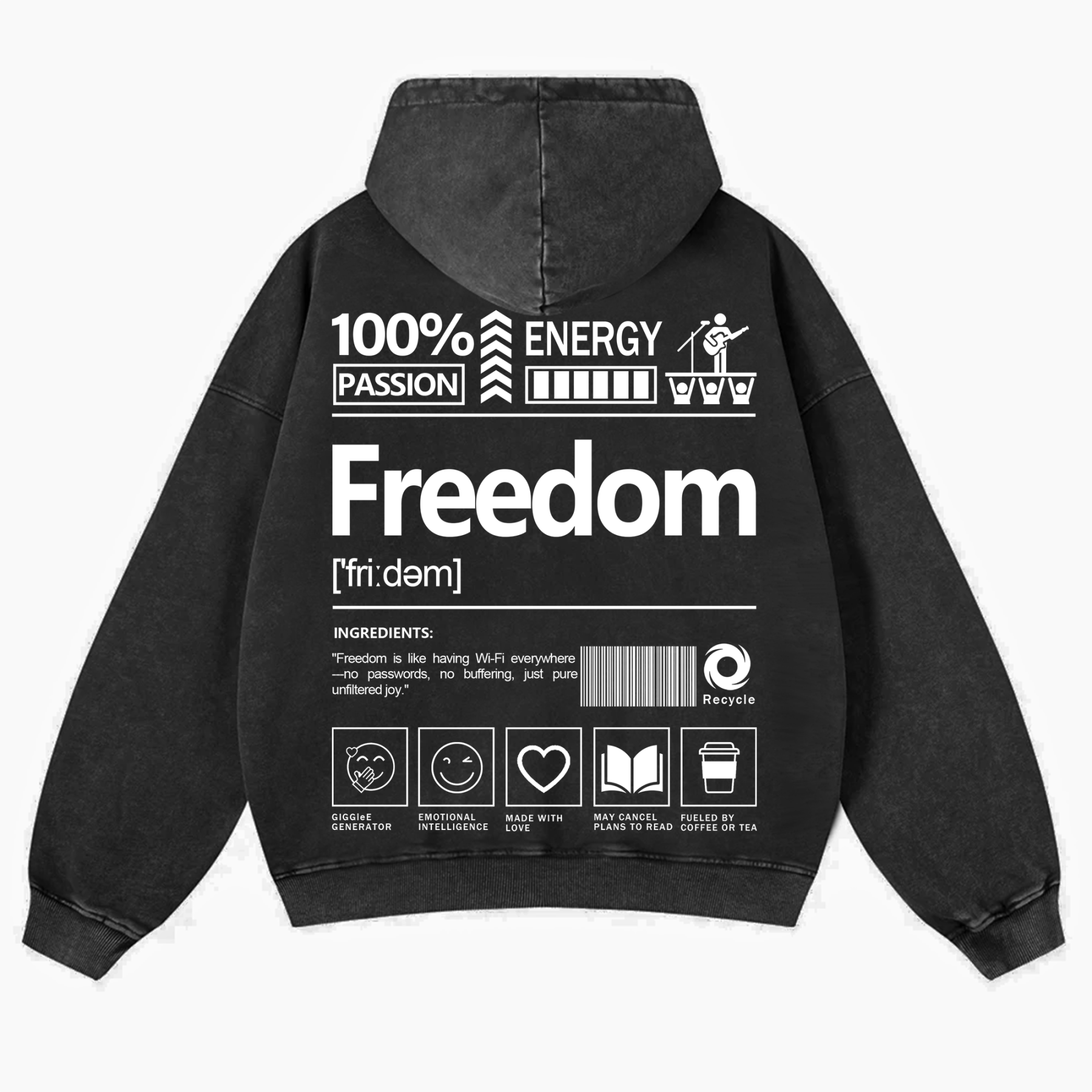 Freedom Unisex Fit Vintage Washed Hoodie