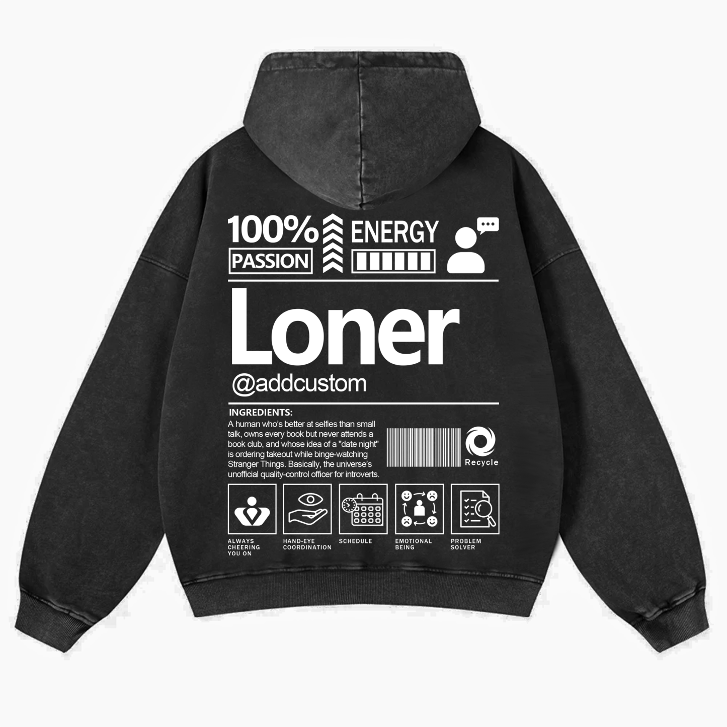 Loner Addcustom Unisex Fit Vintage Washed Hoodie