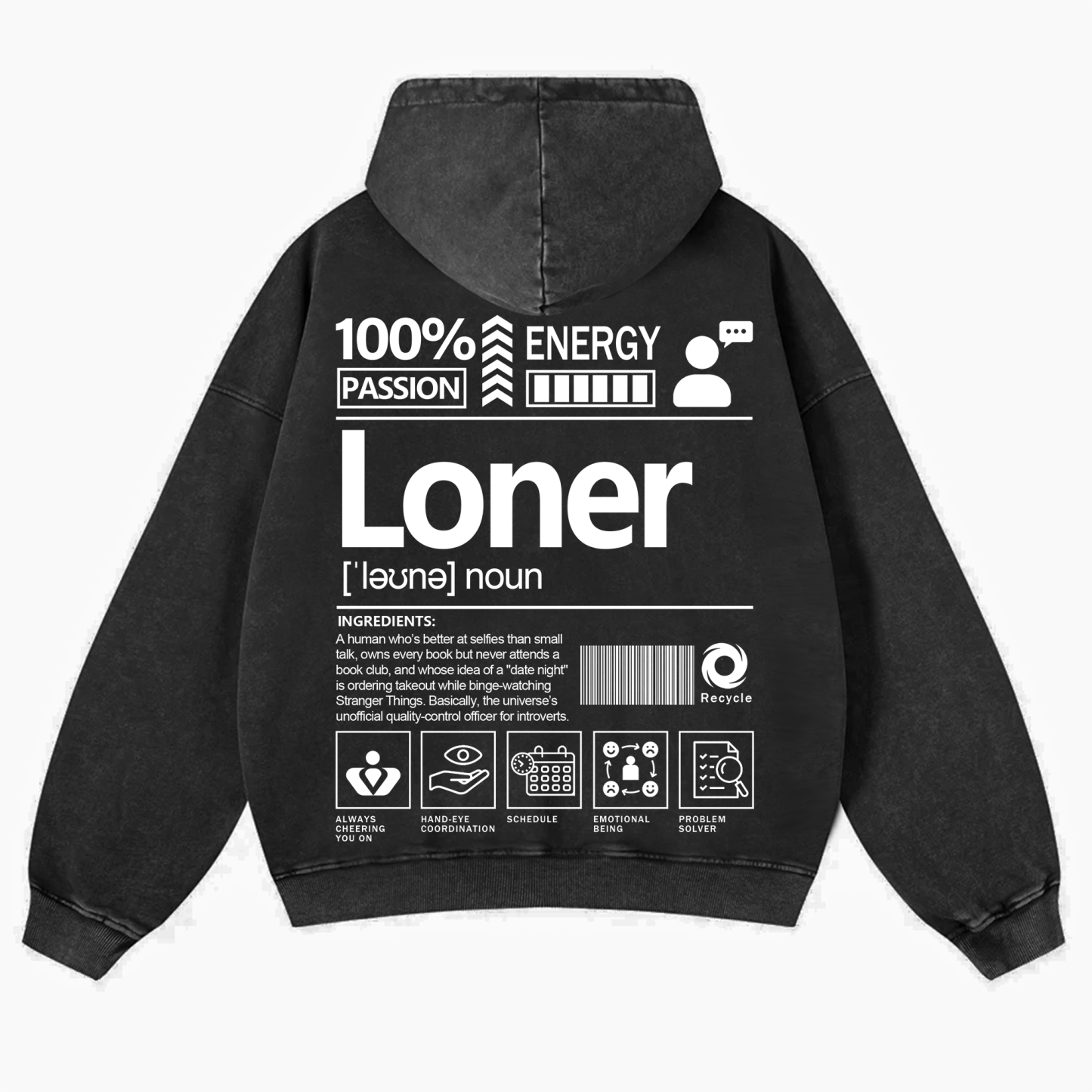 Loner Unisex Fit Vintage Washed Hoodie