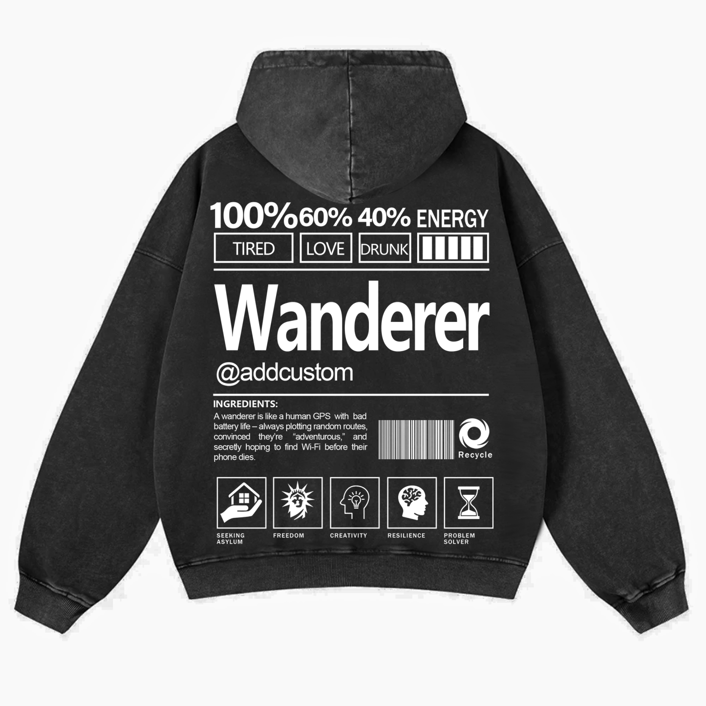 Wanderer Addcustom Unisex Fit Vintage Washed Hoodie