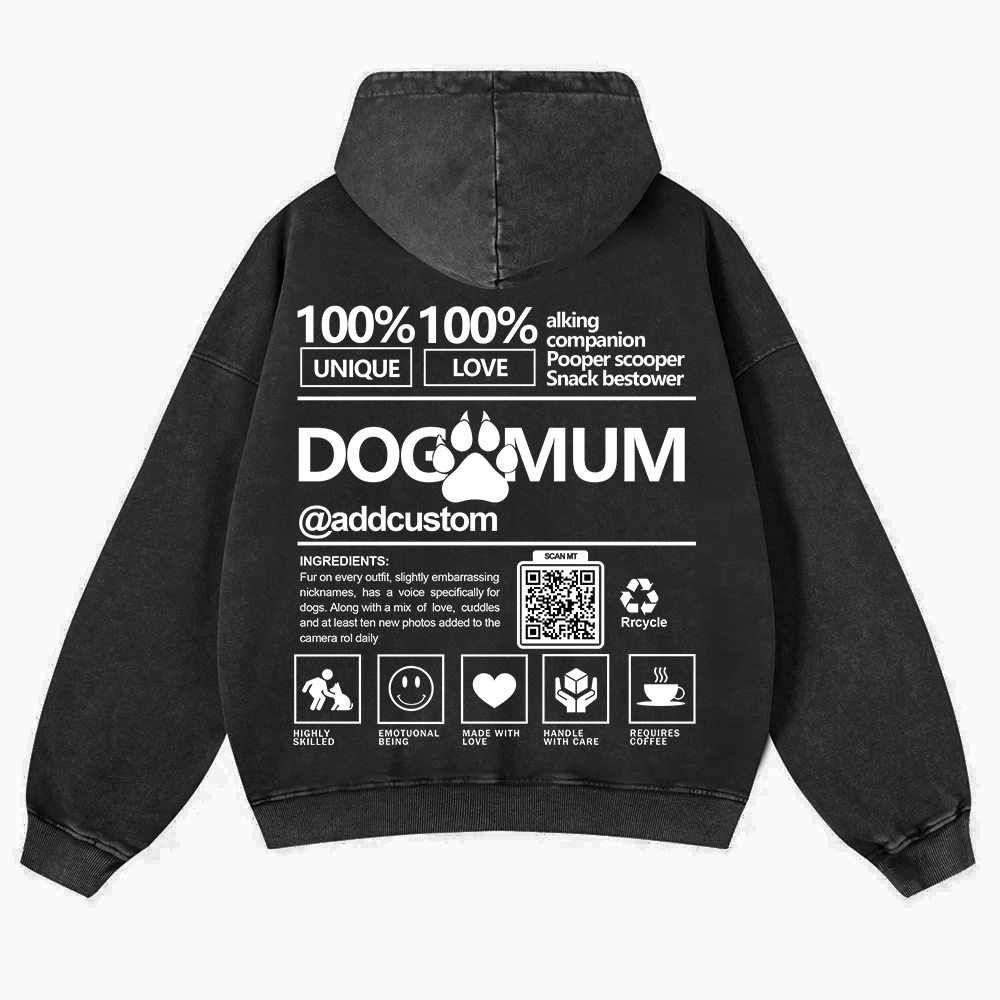 Dog Mum  Addcustom QR Code Name Casual Washed Hoodie