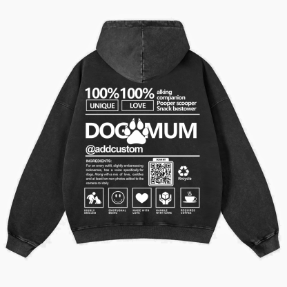 Dog Mum  Addcustom QR Code Name Casual Washed Hoodie