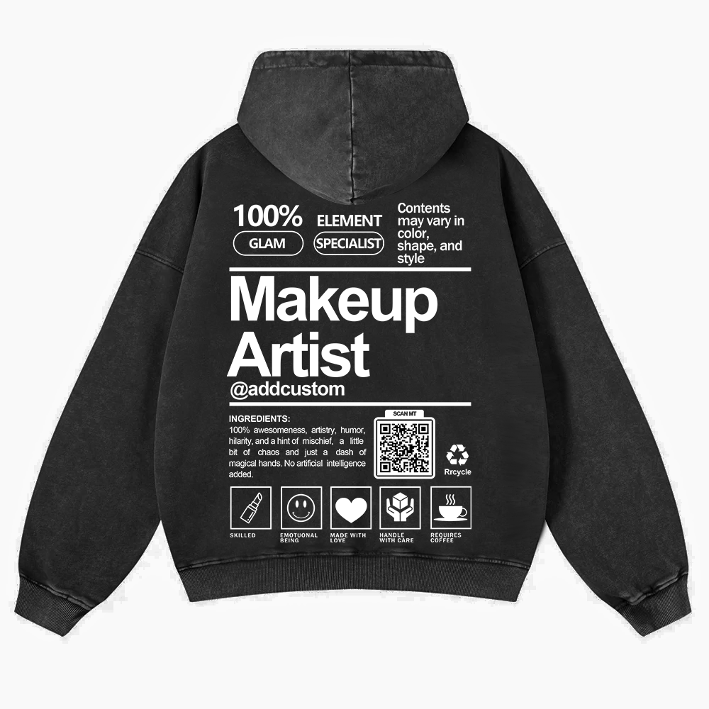 Wearishow Makeup Artist Addcustom QR Code Casual Washed Hoodie