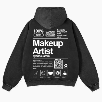 Wearishow Makeup Artist Addcustom QR Code Casual Washed Hoodie