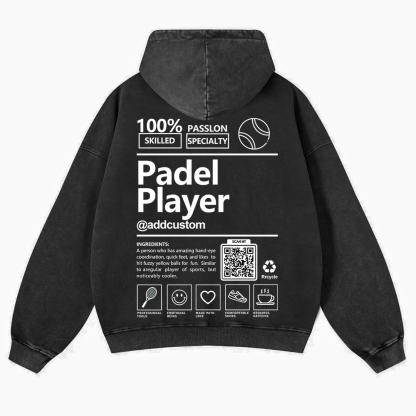 Padel player Addcustom QR Code Casual Washed Hoodie wearishow