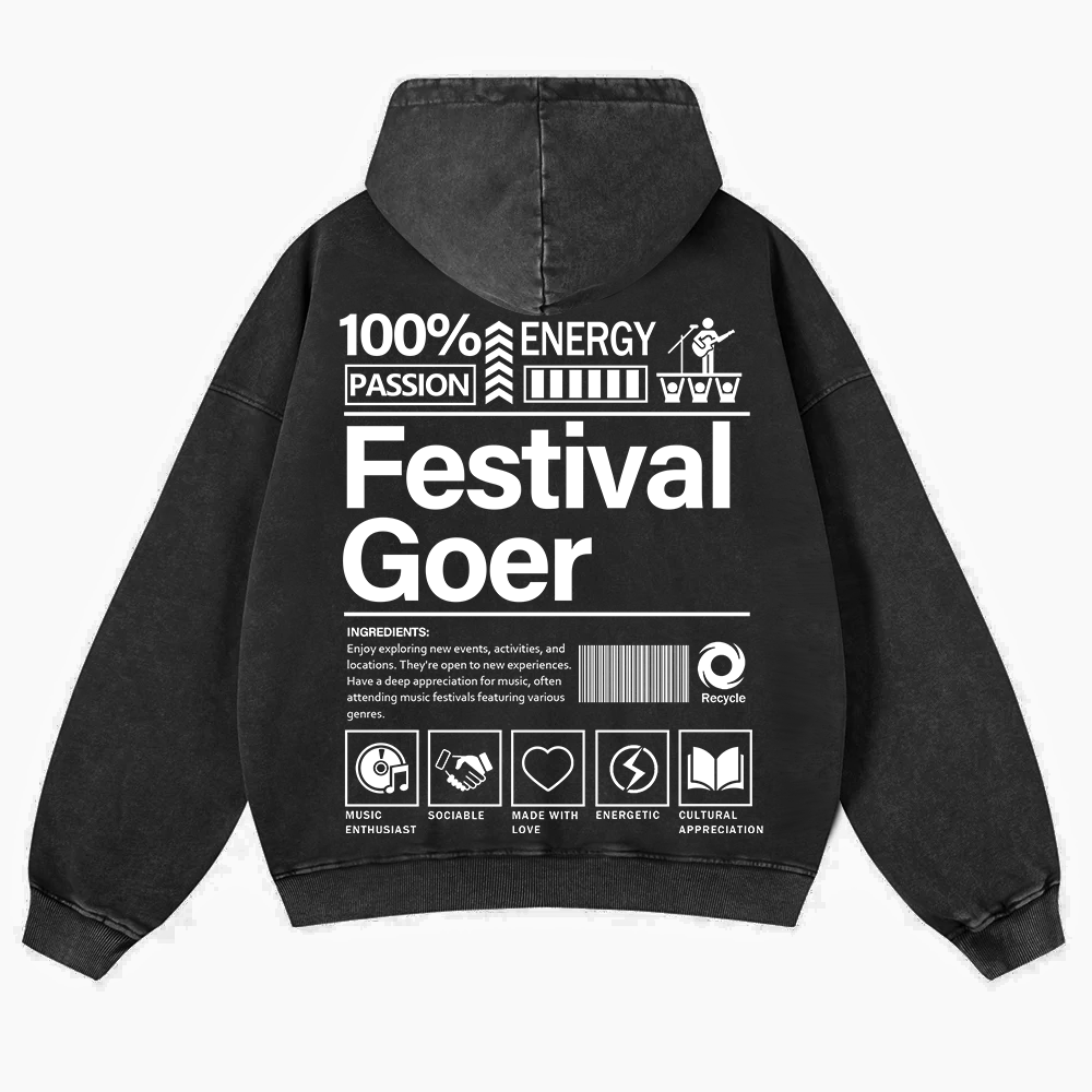 Festival Goer Casual Washed Hoodie wearishow