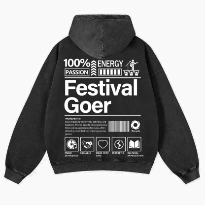 Festival Goer Casual Washed Hoodie wearishow