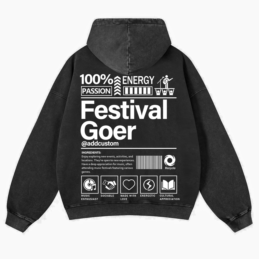 Festival Goer Custom Unisex Casual Washed Hoodie wearishow