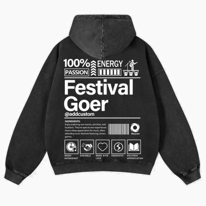Festival Goer Custom Unisex Casual Washed Hoodie wearishow