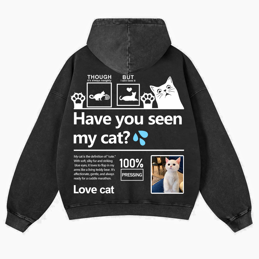 Cat Trick Customized Unisex Casual Washed Hoodie wearishow