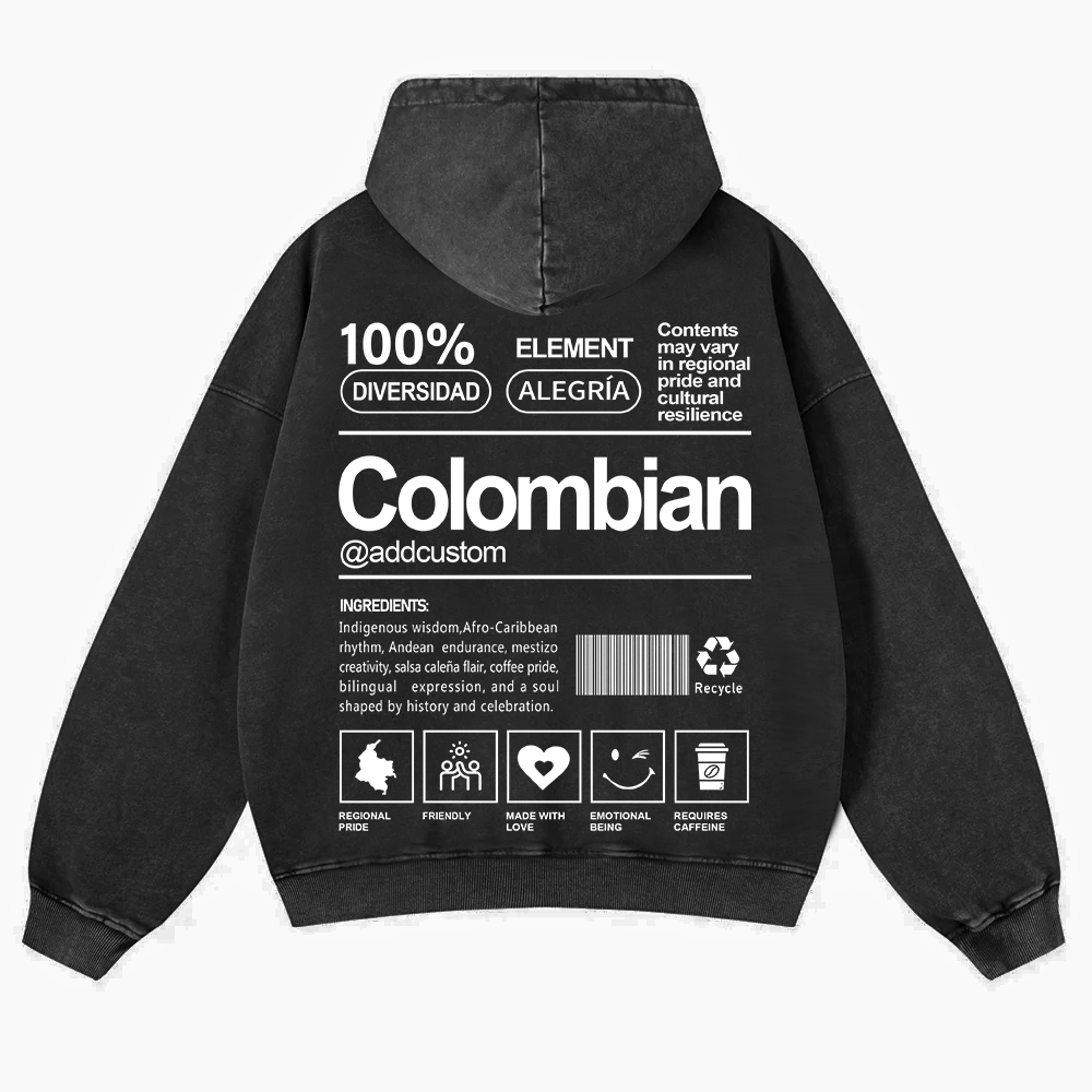 Colombian Addcustom Unisex Fit  Washed Hoodie wearishow