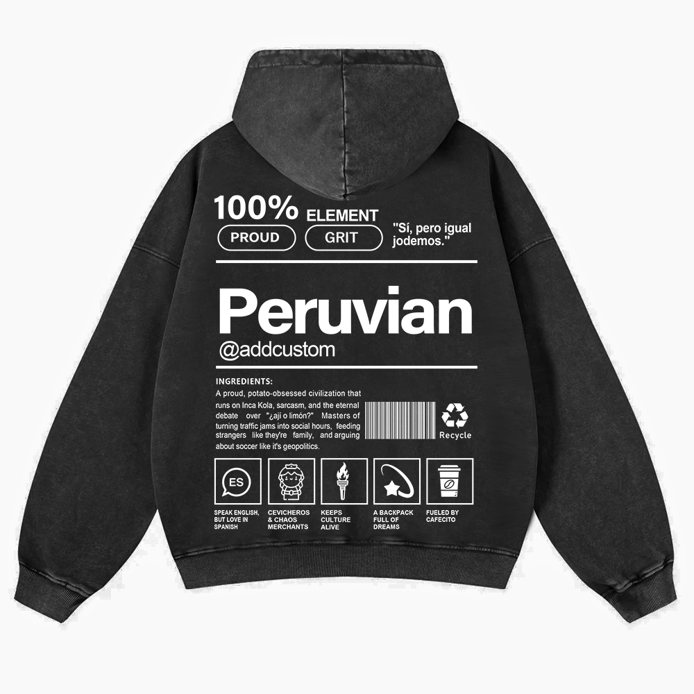Peruvian Addcustom Unisex Fit  Washed Hoodie wearishow