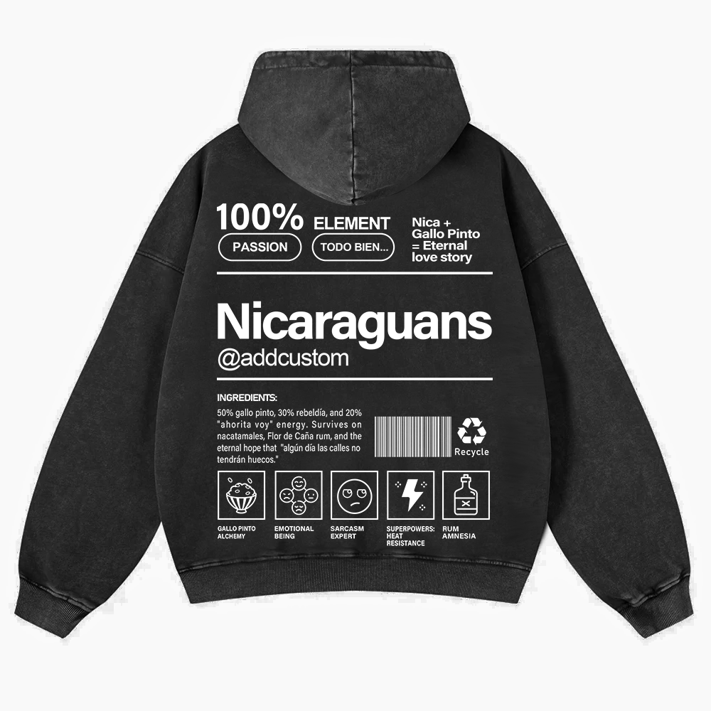 Nicaraguans Addcustom Unisex Fit  Washed Hoodie wearishow