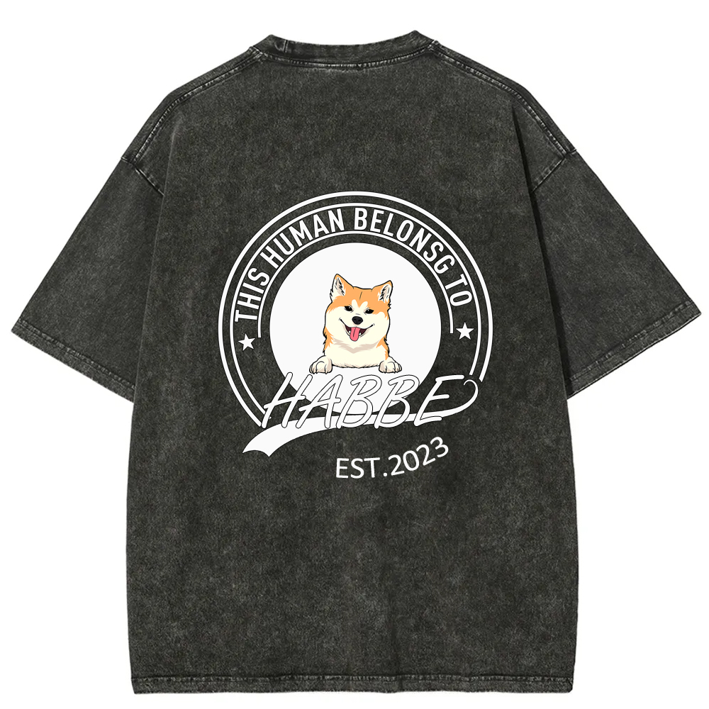 Wearishow -This Human Belongs To - Personalized Custom  WashedT-shirt
