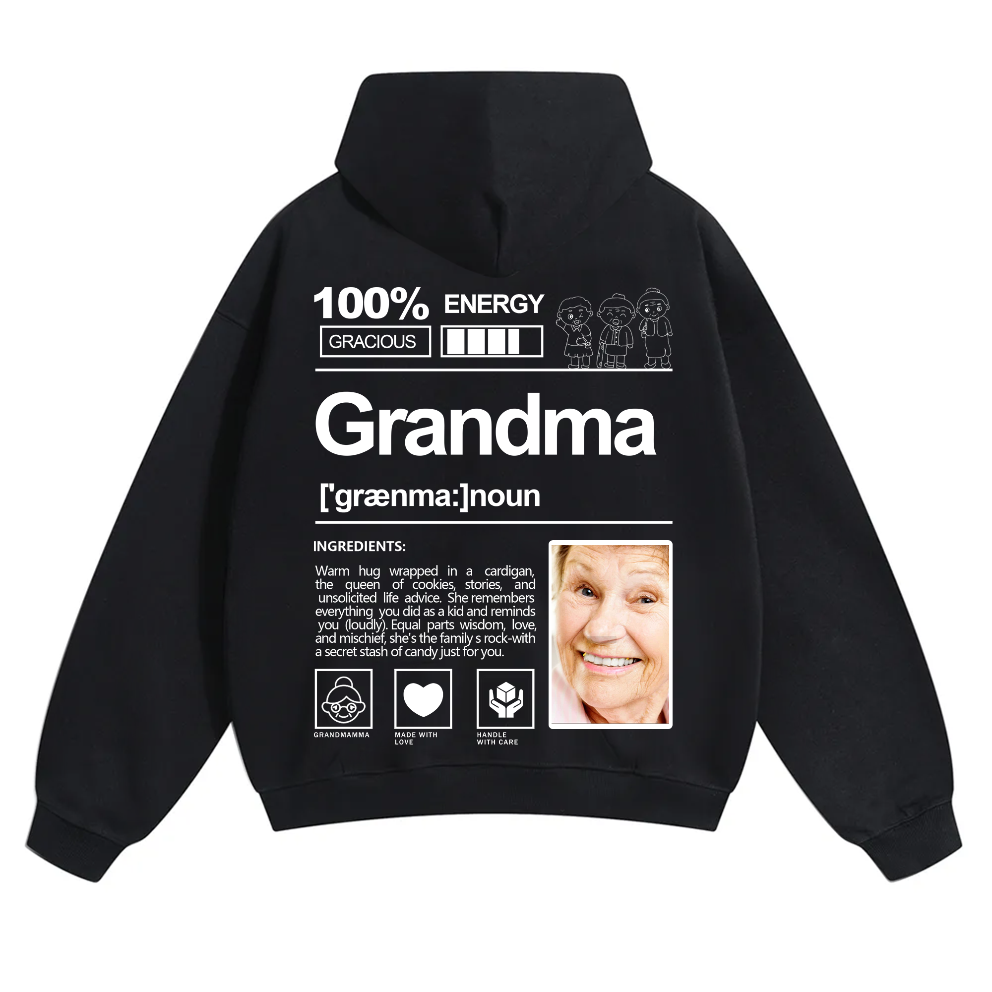 Addcustom Photo Grandma Solid Color Hoodie