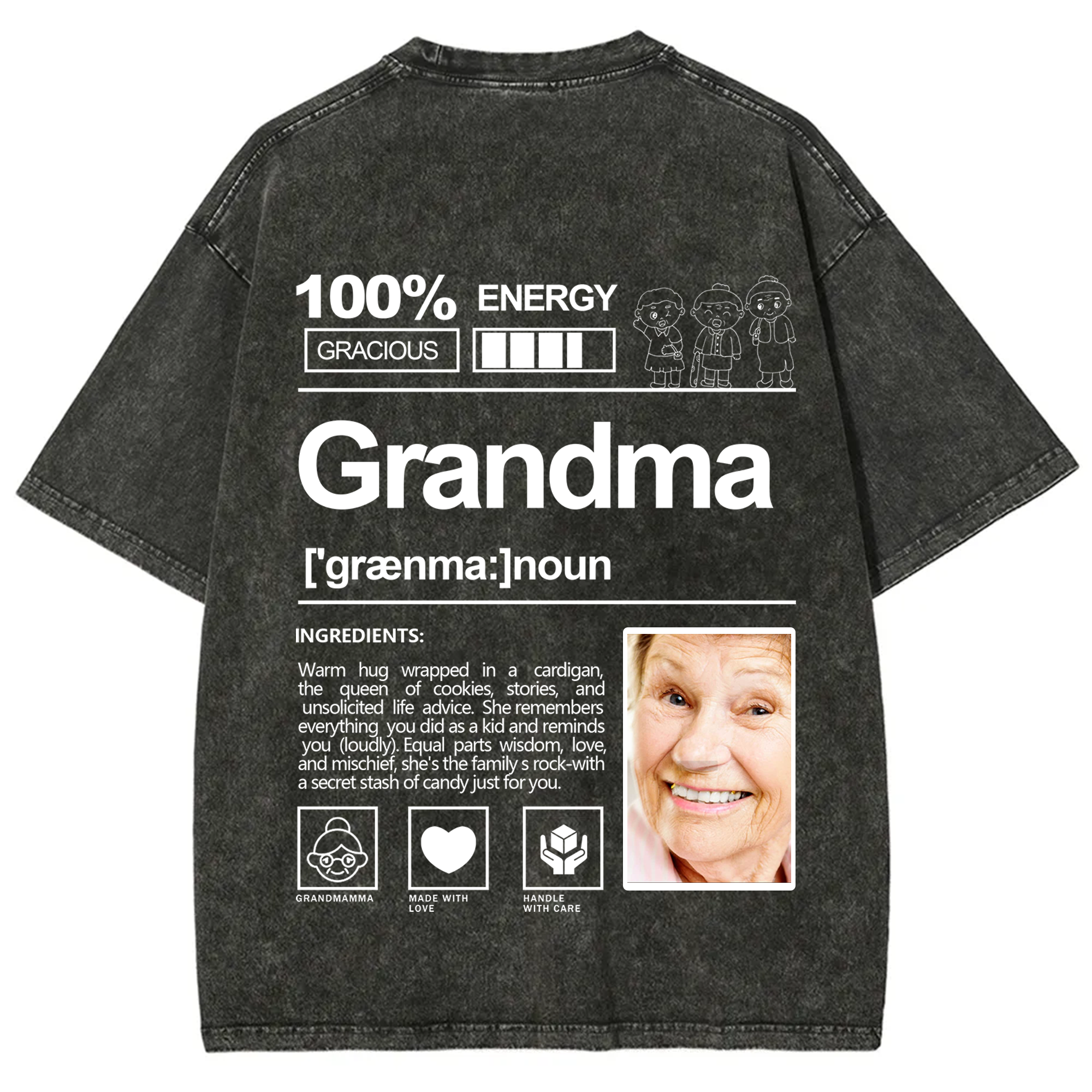 Addcustom Photo Grandma Washed T-Shirt