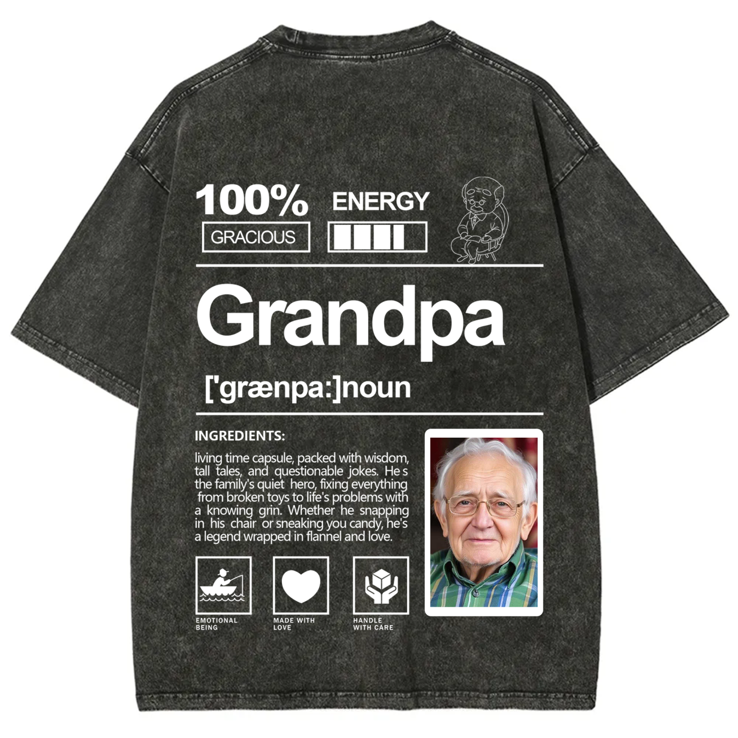 Addcustom Photo Grandpa Washed T-Shirt