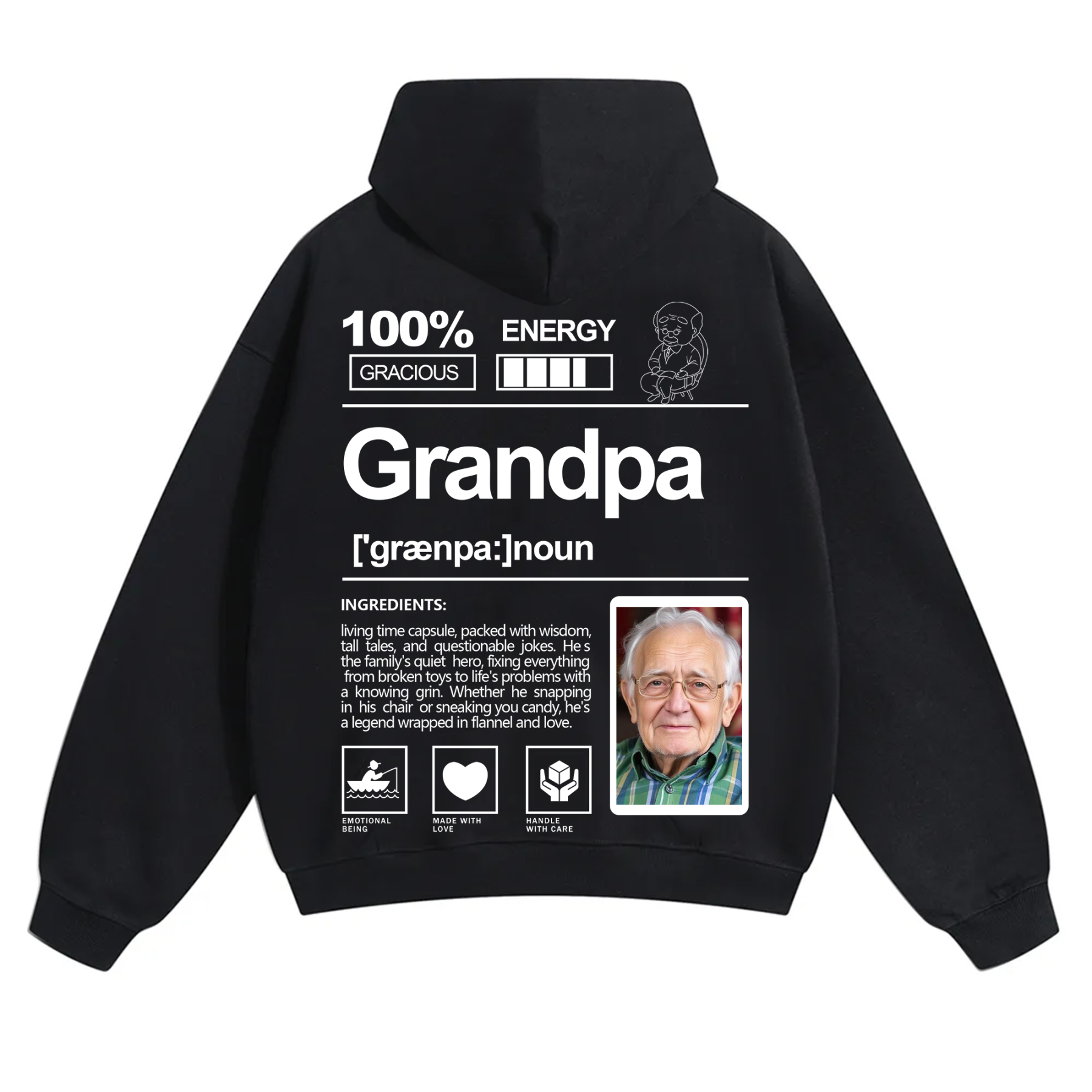 Addcustom Photo Grandpa Solid Color Hoodie