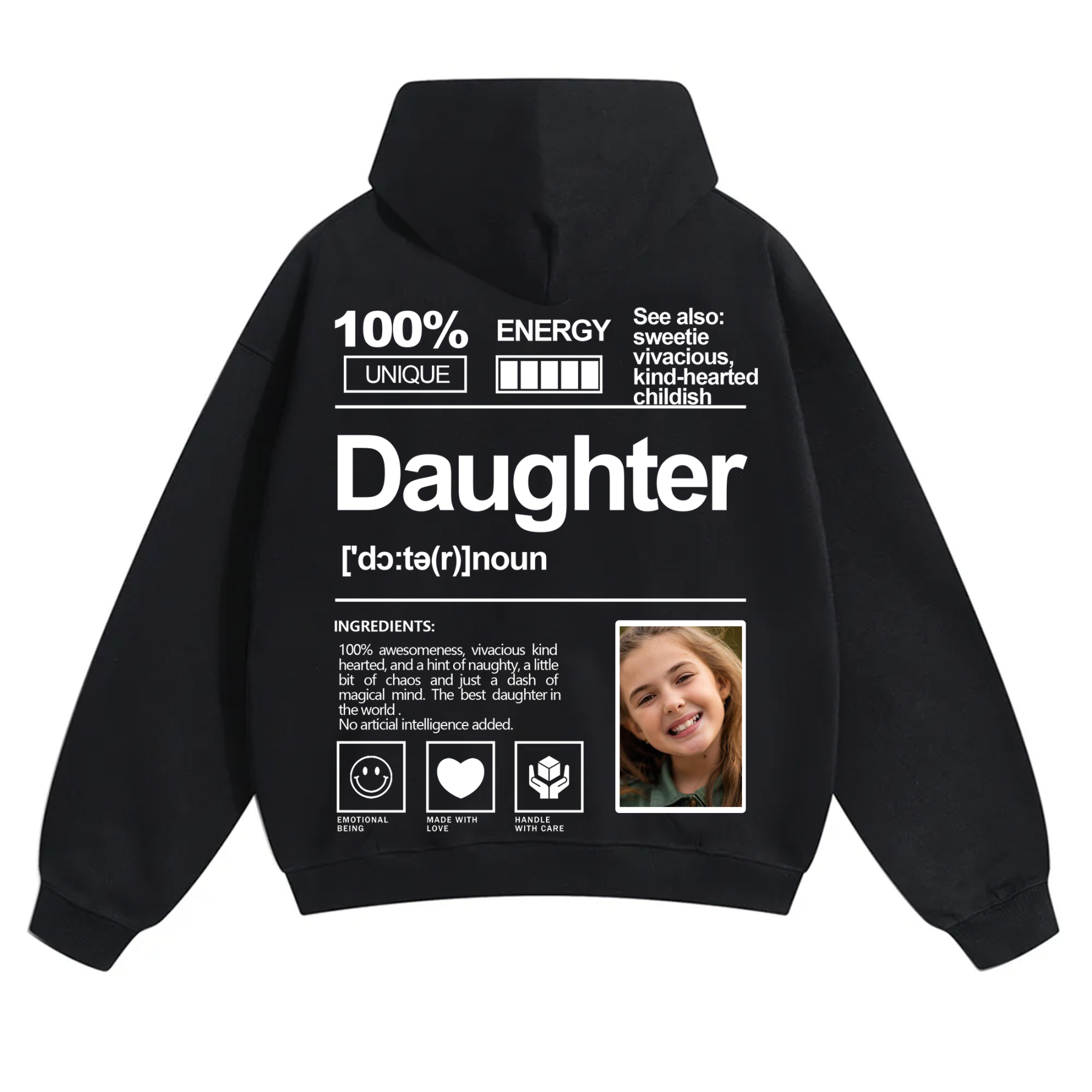 Addcustom Photo Daughter Solid Color Hoodie