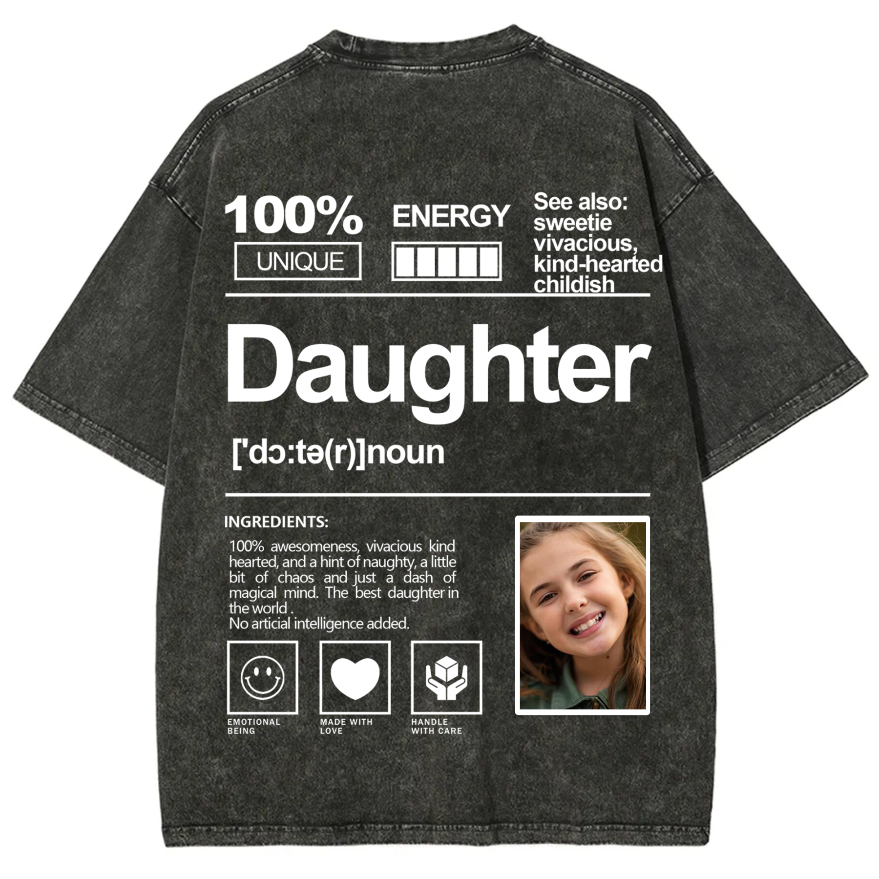 Addcustom Photo Daughter Washed T-Shirt