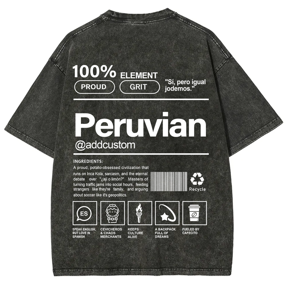 Peruvian Addcustom Unisex Fit  Washed T-Shirt