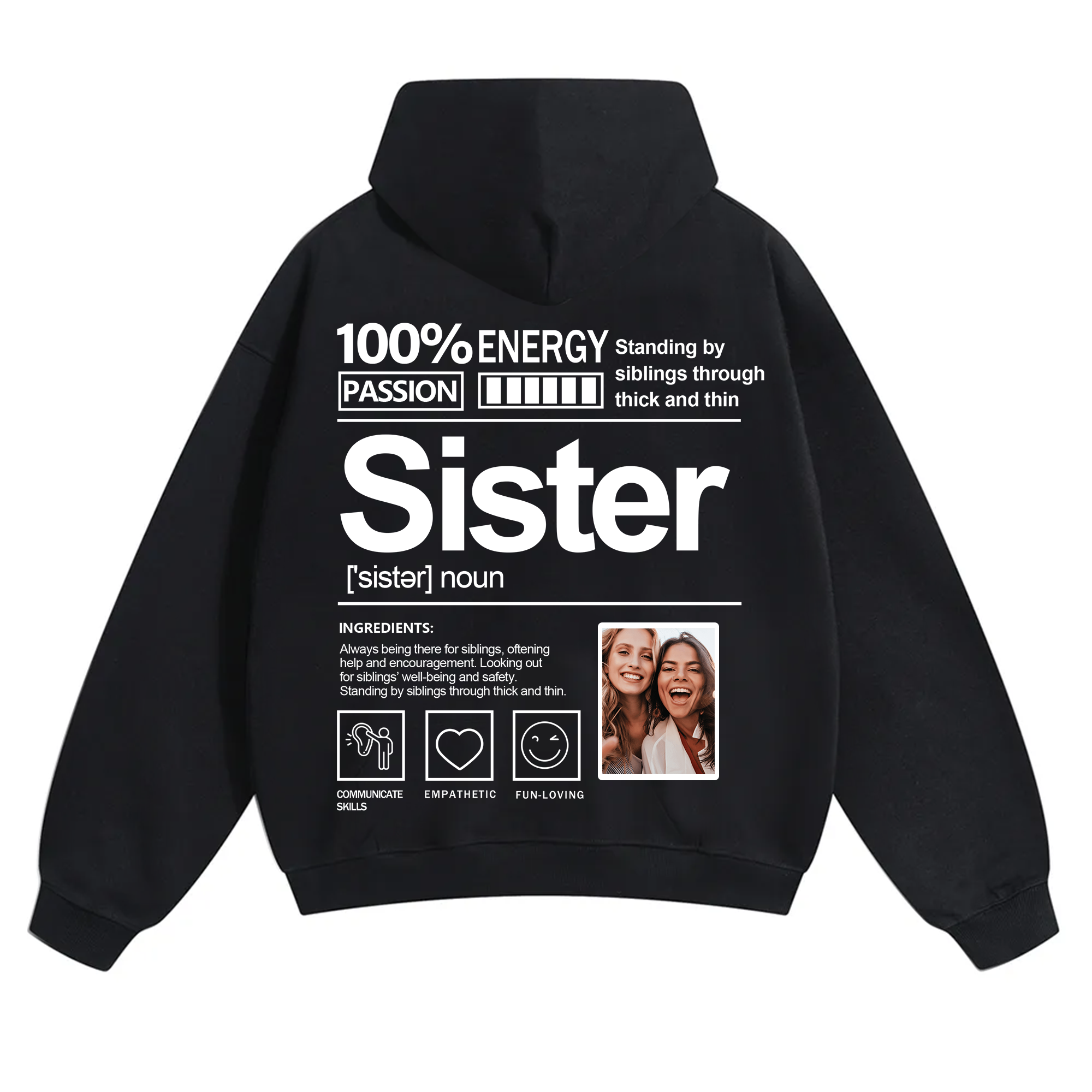 Addcustom Photo Sister Solid Color Hoodie