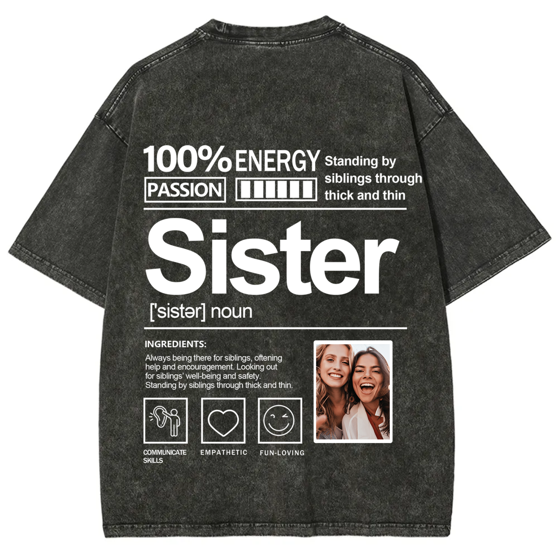 Addcustom Photo Sister Washed T-Shirt