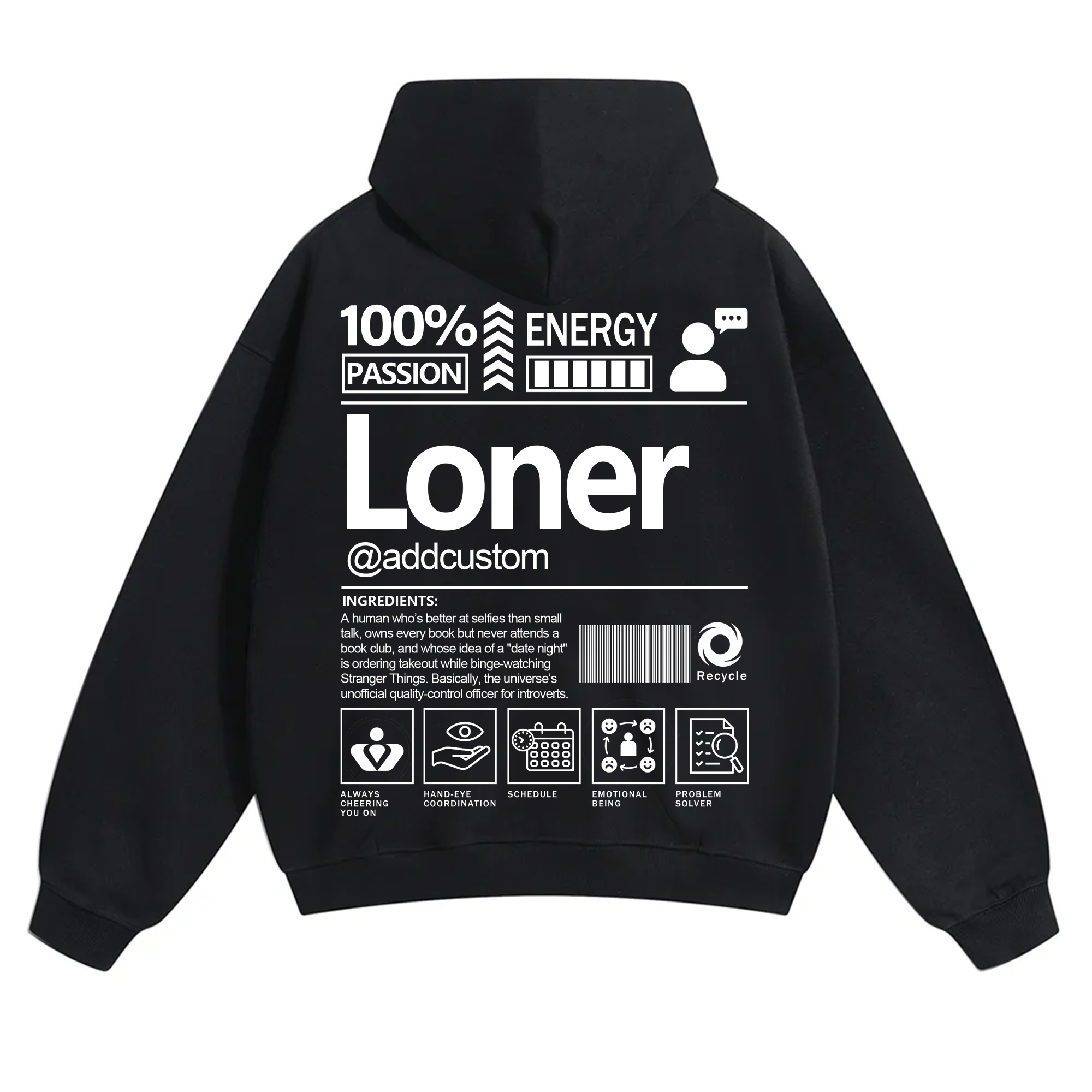 Loner  Addcustom Unisex Fit Solid Color Hoodie