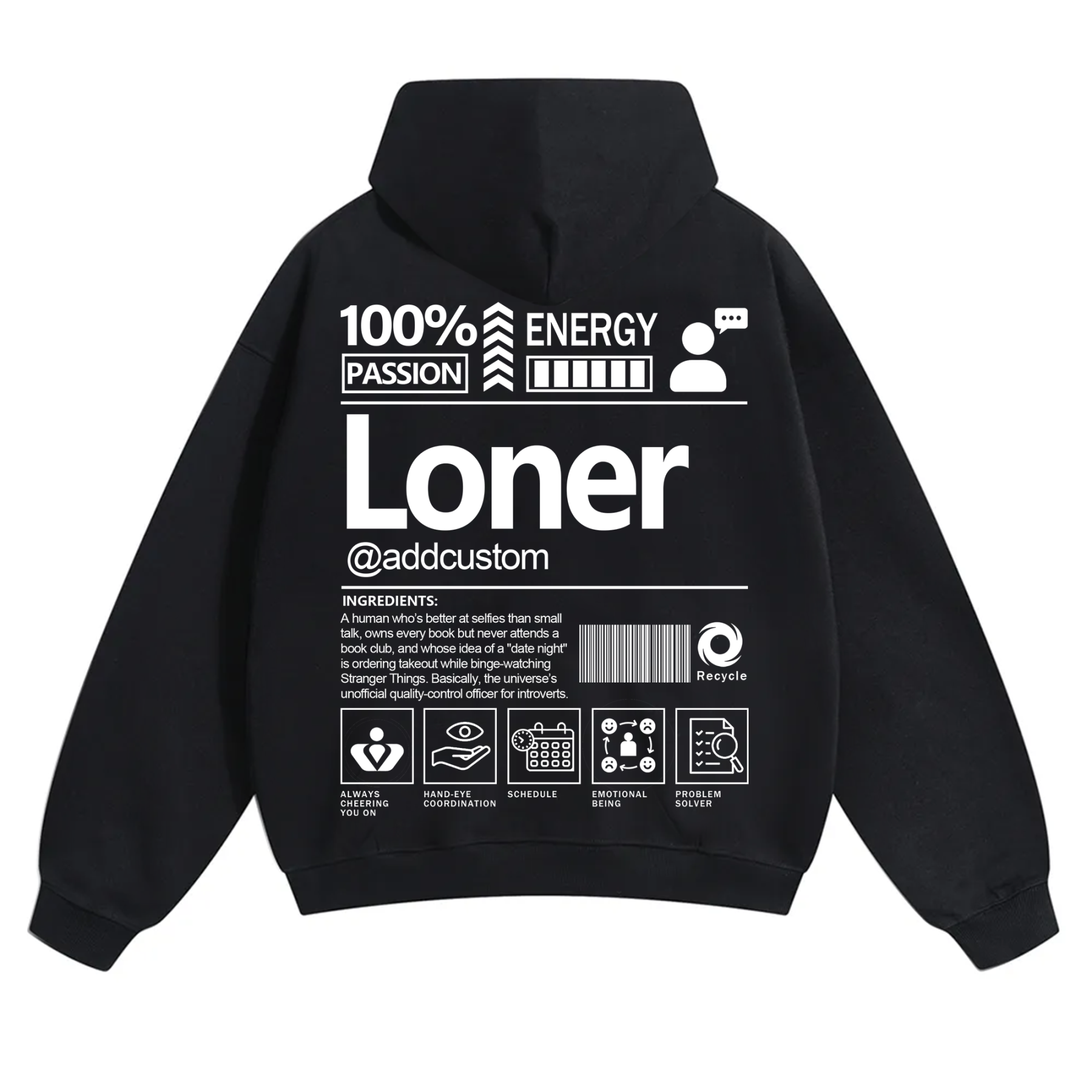 Loner  Addcustom Unisex Fit Solid Color Hoodie
