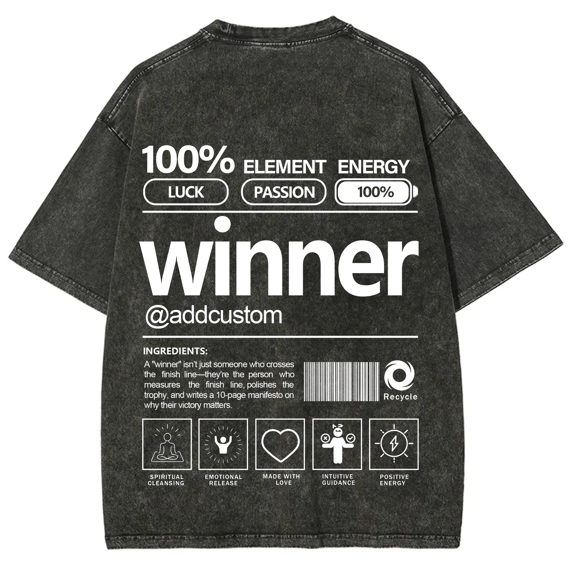 Winner Addcustom Unisex Fit Washed T-Shirt
