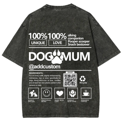 Dog Mum  Addcustom QR Code Name Unisex Fit Washed T-Shirt