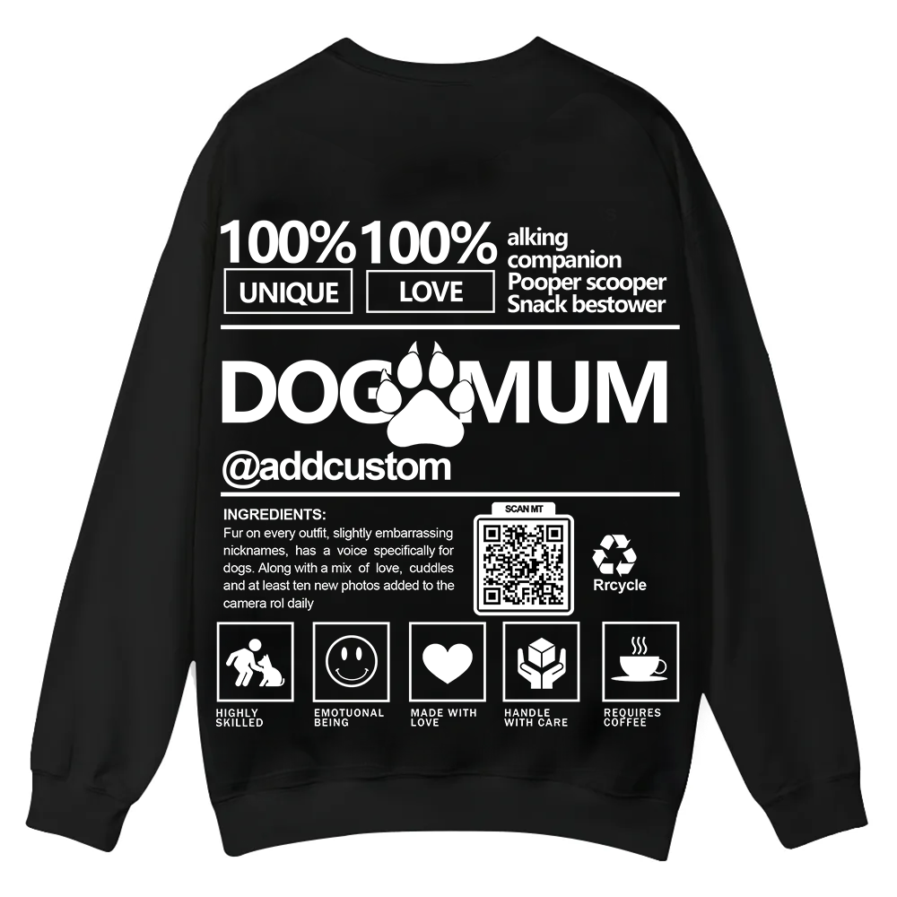 Dog Mum  Addcustom QR Code Name Unisex Casual Crewneck Sweatshirt