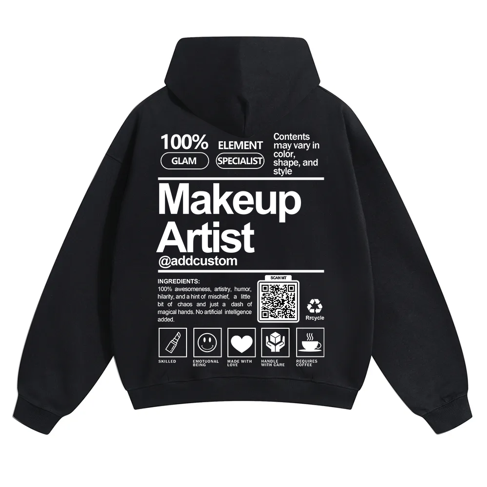 Wearishow Makeup Artist Addcustom QR Code Solid Color Hoodie
