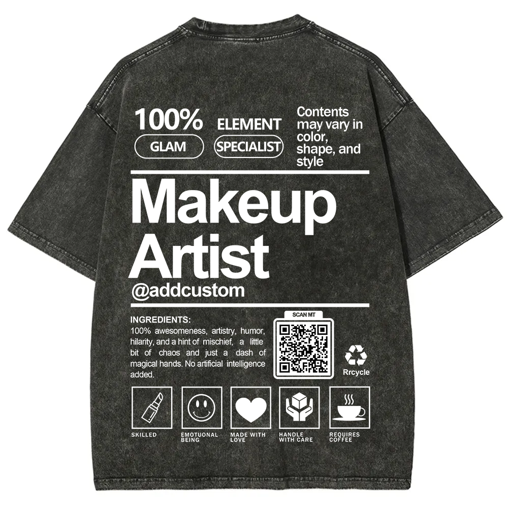 Wearishow Makeup Artist Addcustom QR Code Unisex Fit Washed T-Shirt