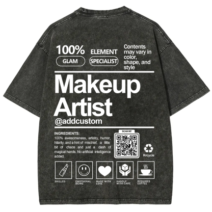 Wearishow Makeup Artist Addcustom QR Code Unisex Fit Washed T-Shirt