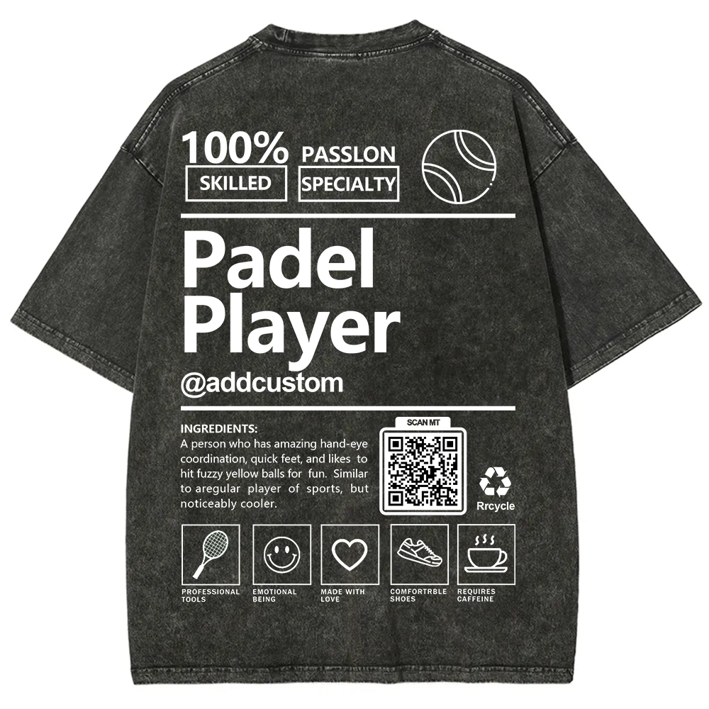 Padel player Addcustom QR Code Unisex Fit Washed T-Shirt wearishow