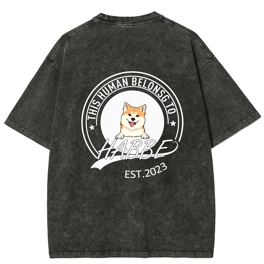Wearishow -This Human Belongs To - Personalized Custom  WashedT-shirt